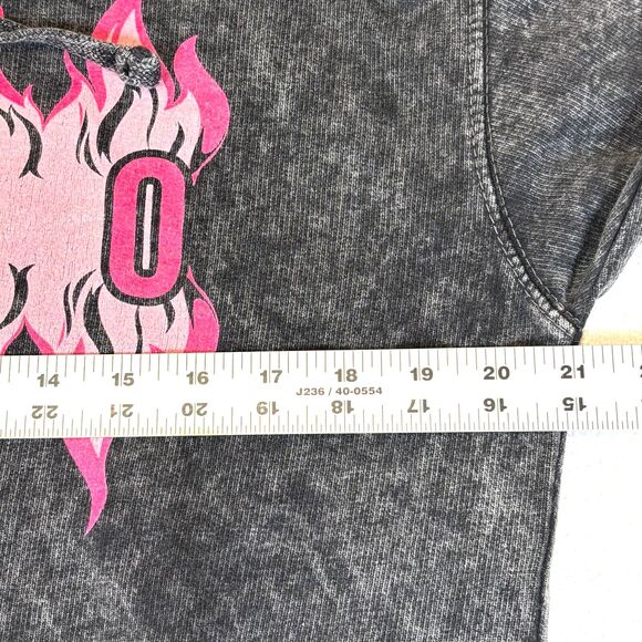 Alpha 0 Black Acid Wash Hoodie Pockets Long Sleeves Pink Flames Small Colortone - Picture 3 of 7